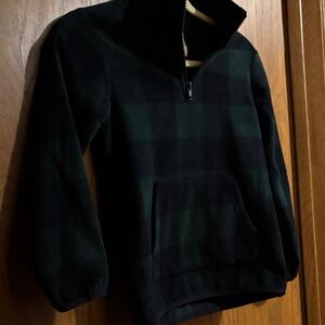 Cozy Green and Black Kids Quarter Zip (low-pile) Fleece